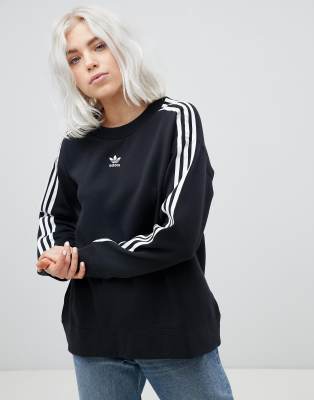 adidas originals adicolor three stripe sweatshirt in black