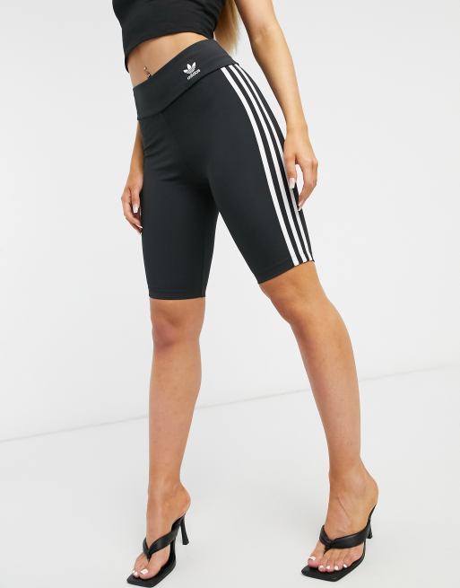 adidas Originals – adicolor – Svarta leggingshorts med tre ränder och hög midja