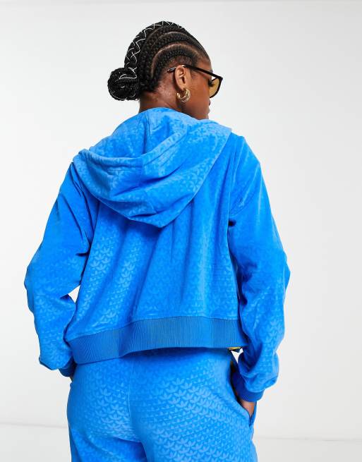 adidas Originals adicolor Sweat a capuche zippe style annees 70 en velours Bleu ASOS
