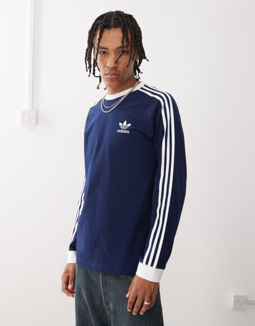 adidas Originals - Adicolor - T-shirt a maniche lunghe con 3 strisce color indaco notte