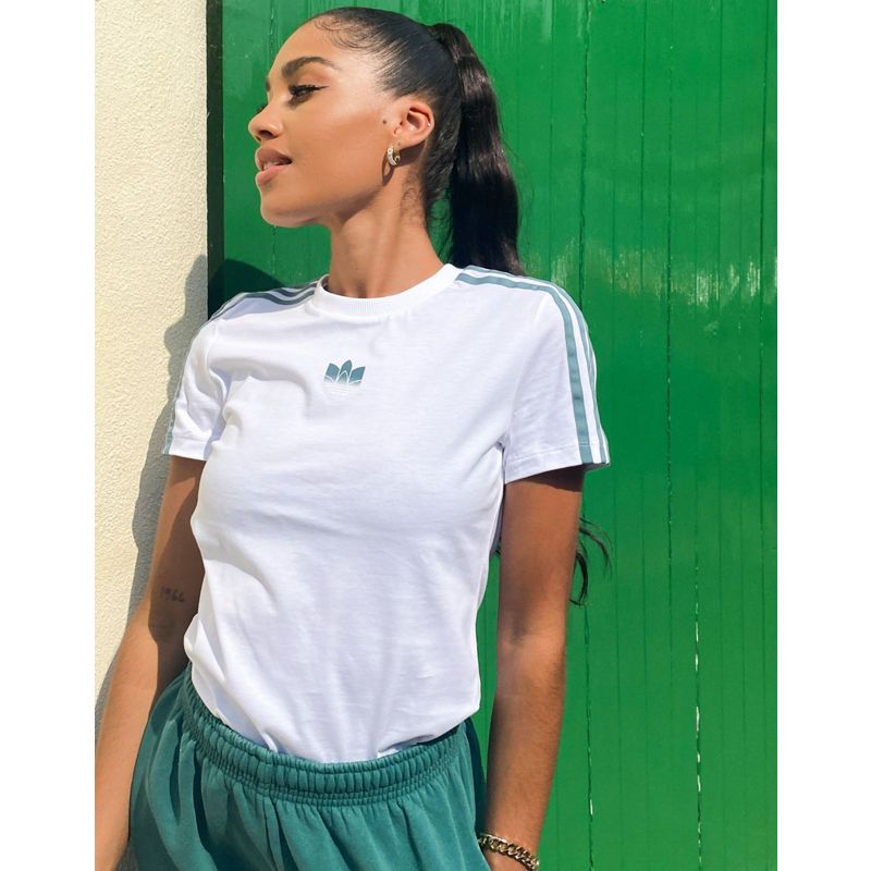 Donna mtwvV adidas Originals - adicolor - T-shirt bianca slim con tre strisce 