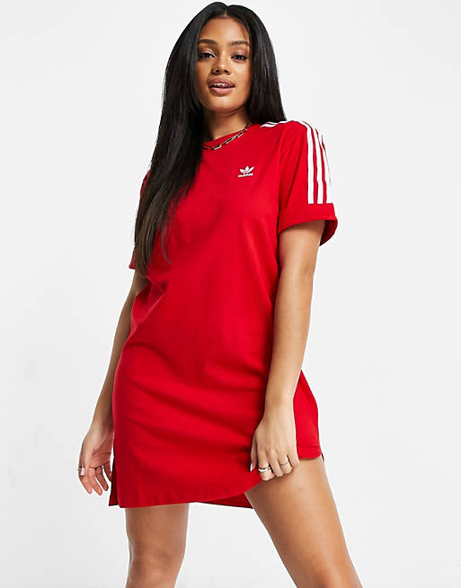 adidas Originals adicolor t-shirt dress in red | ASOS