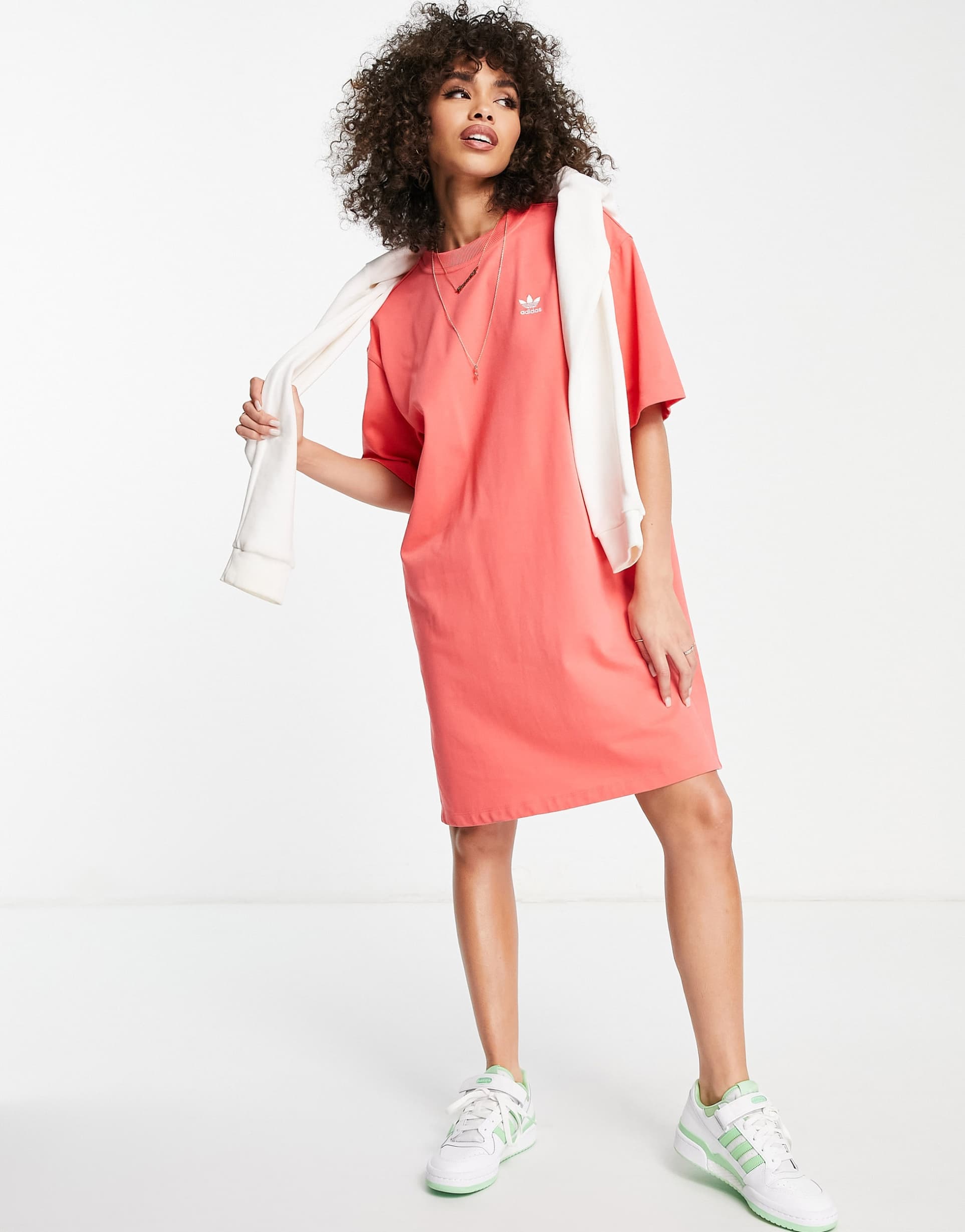 adidas Originals adicolor t-shirt dress with back print in red view 2