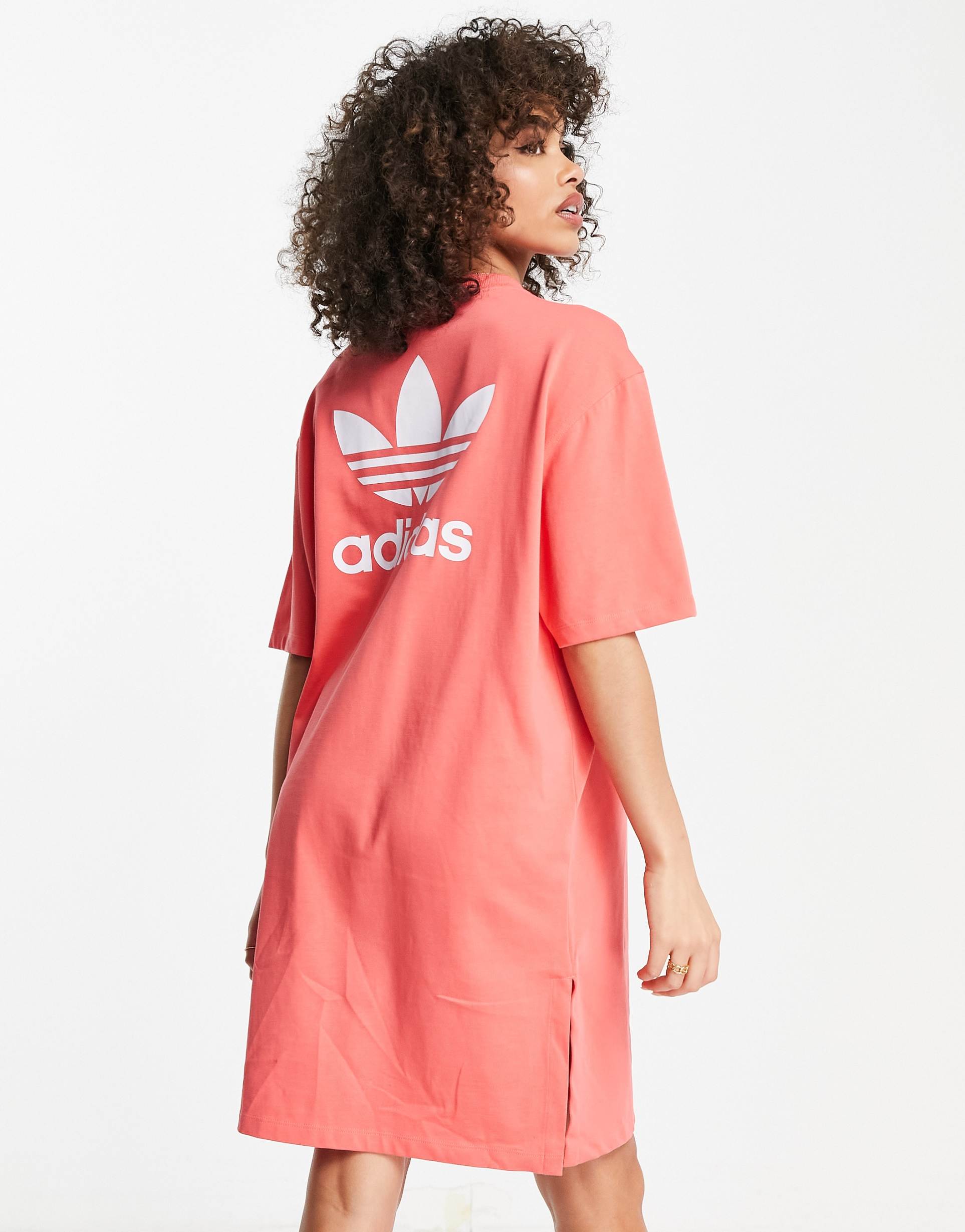 adidas Originals adicolor t-shirt dress with back print in red view 3