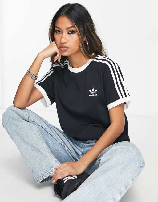 adidas Originals adicolor T Shirt in Schwarz mit den 3 Streifen ASOS
