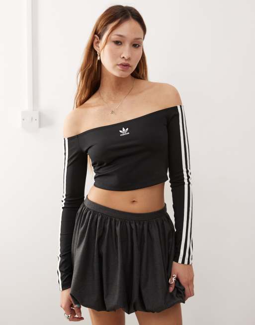 adidas Originals - Adicolor - T-shirt met blote schouders en lange mouwen in zwart