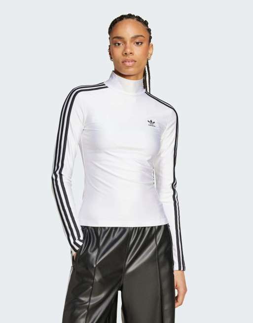 adidas Originals - Adicolor - T-shirt met lange mouwen, 3-Stripes en col in wit