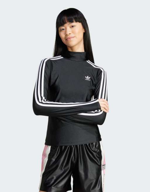 adidas Originals - Adicolor - T-shirt met lange mouwen, 3-Stripes en col in zwart