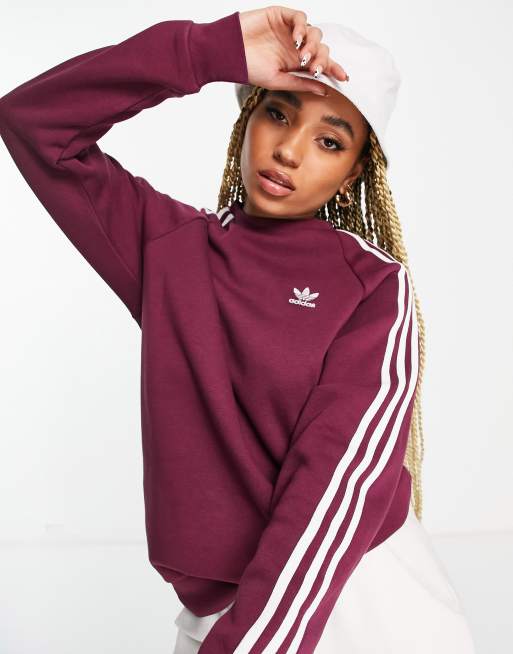 adidas Originals - adicolor - T-shirt met lange mouwen, boyfriend pasvorm en 3-Stripes in karmozijnrood