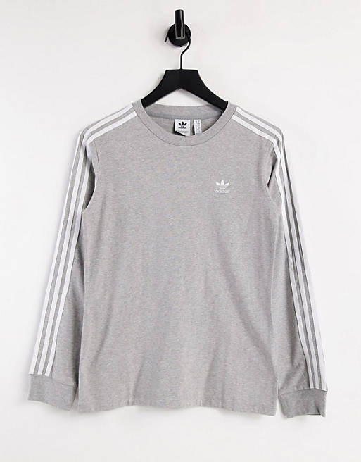 adidas Originals - adicolor - T-shirt met lange mouwen en drie strepen in grijs