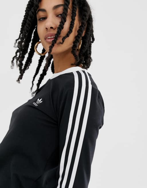 adidas Originals adicolor T shirt met lange mouwen en drie strepen in zwart