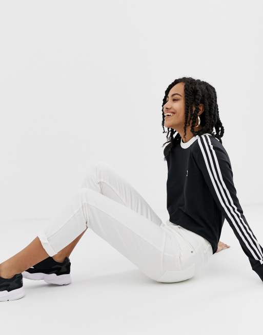 adidas Originals adicolor T shirt met lange mouwen en drie strepen in zwart