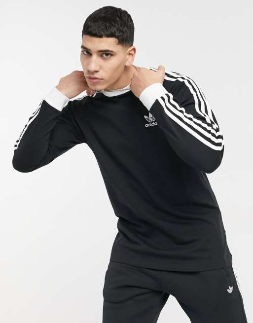 Adidas - originals - t-shirt met cheap lange mouwen en drie strepen in zwart