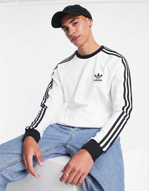 adidas Originals - Adicolor - T-shirt met lange mouwen en 'three stripe' in wit