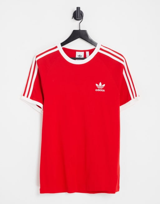 adidas Originals – adicolor – T-Shirt mit 3 Streifen in Rot