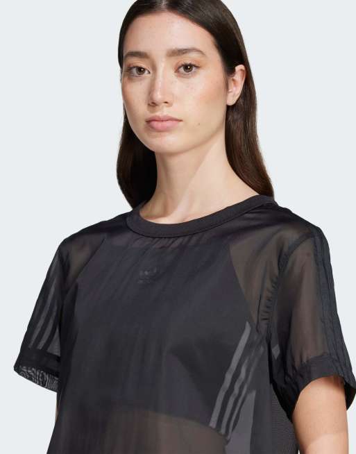 adidas Originals - adicolor - T-shirt nera trasparente con 3 strisce