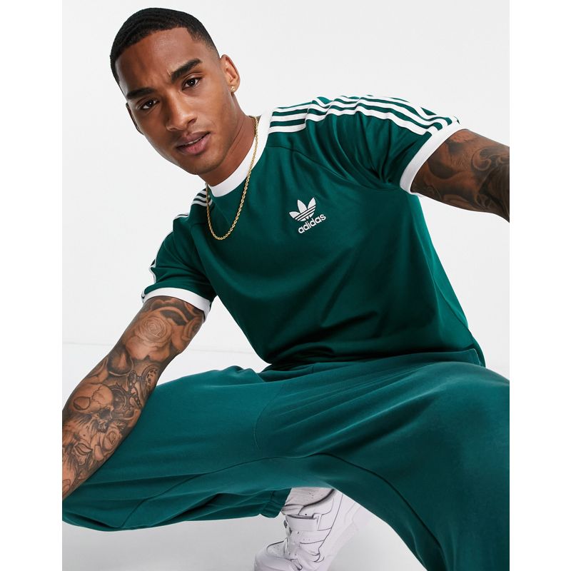 Uomo SLFkN adidas Originals - adicolor - T-shirt verde college con tre strisce