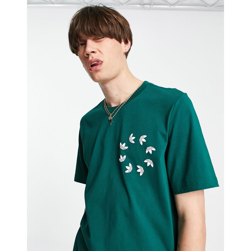 Uomo Top adidas Originals - adicolor - T-shirt verde stile college con logo grande