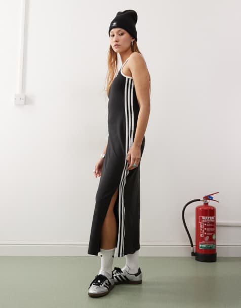 adidas Originals – Adicolor – Tanktop-Maxikleid in Schwarz mit den 3 Streifen - view 1