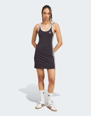 adidas Originals - Adicolor - Tanktop-Minikleid mit den 3 Streifen in Schwarz/Weiß