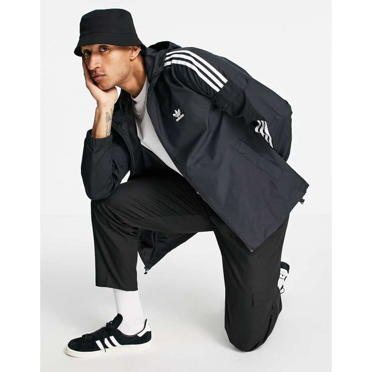 adidas Originals adicolor three stipe zip through windbreaker in black |  ASOS