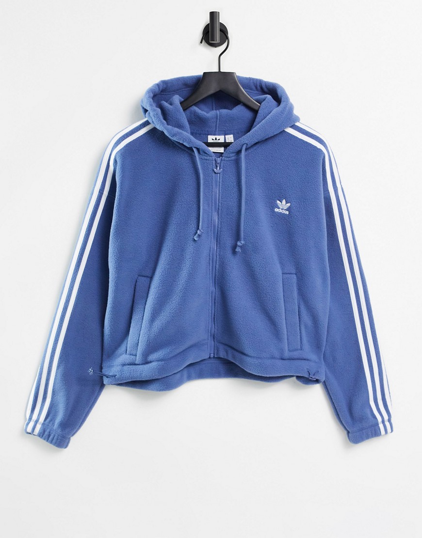 Adidas Originals adicolor three strip zip through fleece hoodie in blue