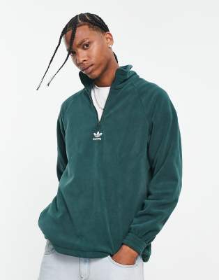 adidas Originals adicolor three stripe 1/2 zip jacket in green