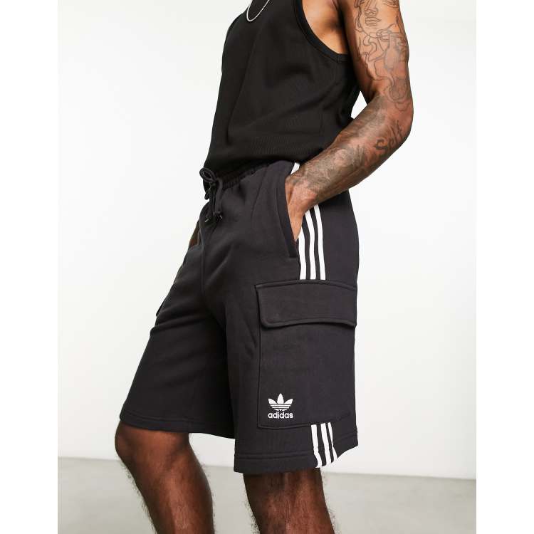 adidas three stripe 10 inch cargo shorts in black | ASOS