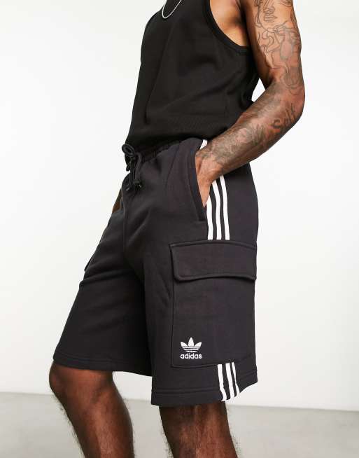 adidas Originals adicolor three stripe 10 inch cargo shorts in black | ASOS