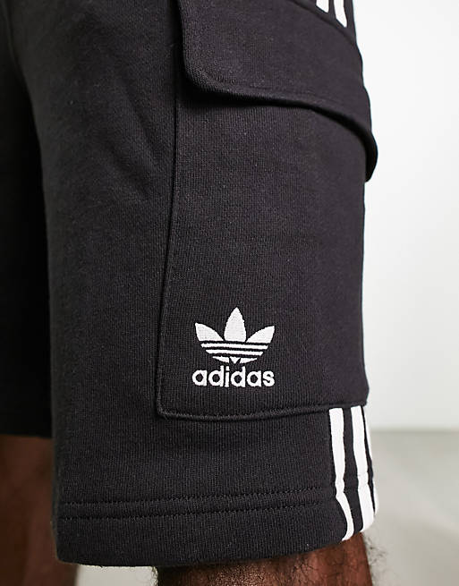 adidas Originals adicolor three stripe 10 inch cargo shorts in black | ASOS