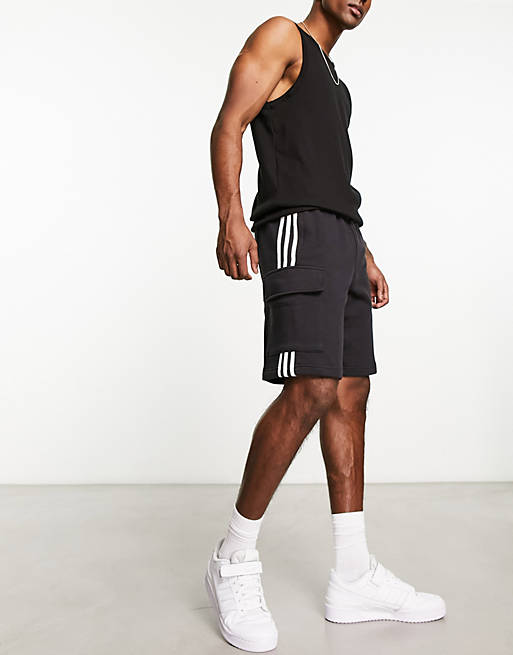 adidas Originals adicolor three stripe 10 inch cargo shorts in black | ASOS