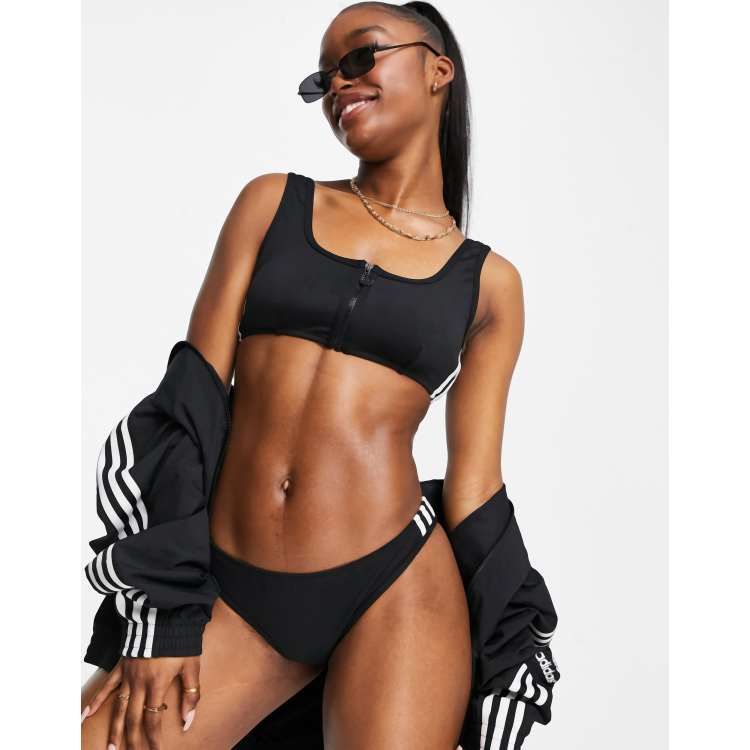 adidas Originals adicolor three stripe bikini bottoms in black