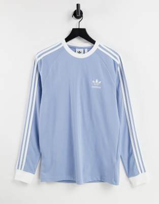 adidas Originals adicolor three stripe boyfriend fit long sleeve t-shirt in blue