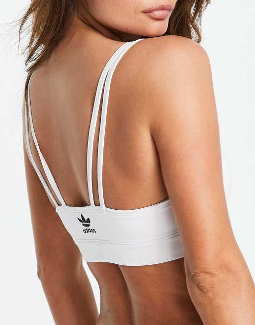 adidas Originals adicolor three stripe bralette in white, 2 of 4