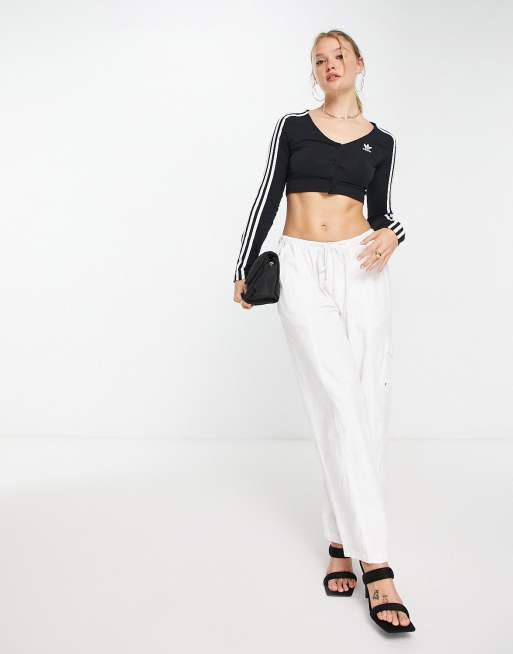 adidas Originals adicolor three stripe wide leg trousers in black, ASOS