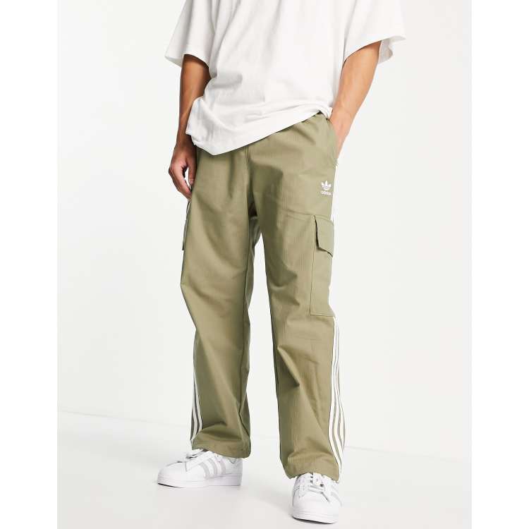 adidas Originals adicolor three stripe cargo pants in khaki with pocket detail