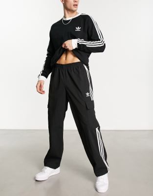 adidas Originals Adicolor 3 stripe cargo sweatpants in black