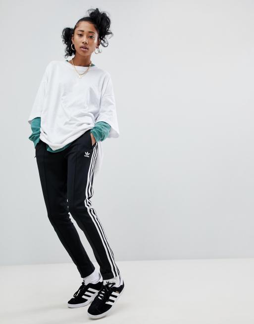 adidas Originals adicolor three stripe wide leg trousers in black, ASOS