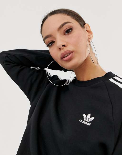 adidas Originals adicolor three stripe crew neck sweat in black