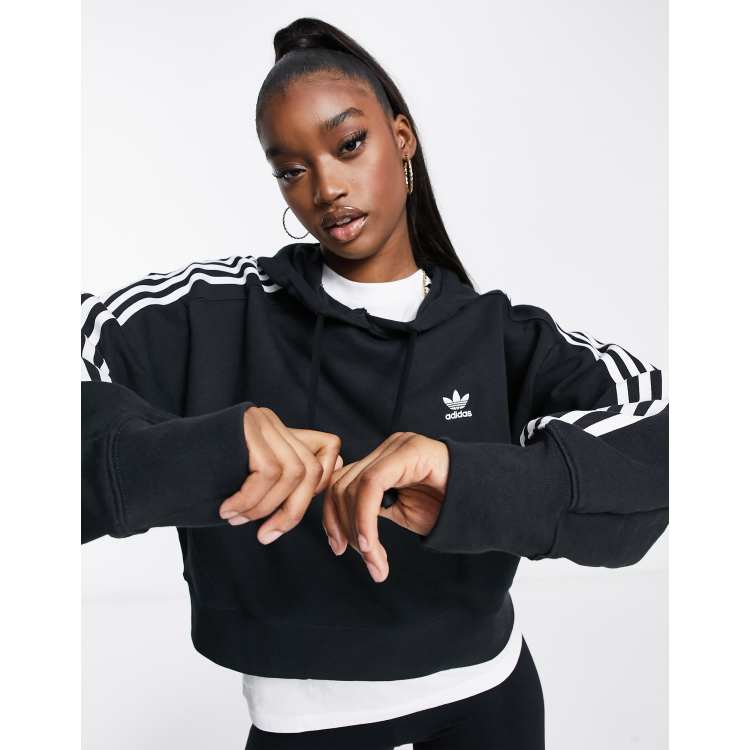 adidas Originals adicolor Three Stripe Cropped Hoodie In Black ASOS