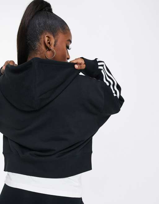 Adidas originals adicolor three stripe cropped hoodie in black new arrivals