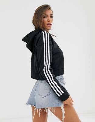 adidas originals adicolor three stripe cropped hoodie