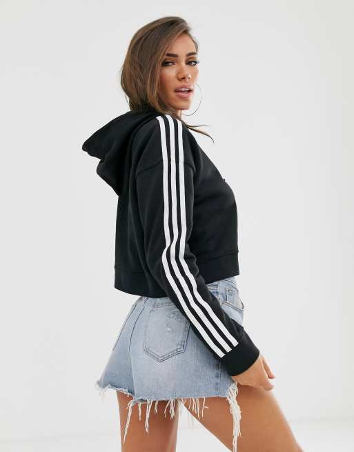Adidas originals adicolor three stripe cropped hoodie sale