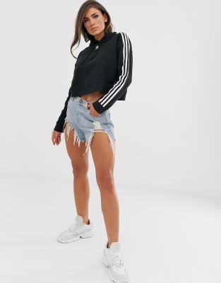 adidas originals adicolor 3 stripe cropped hoodie