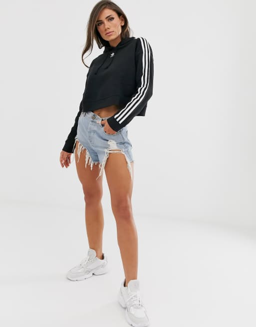 Originals adicolor three stripe cropped hoodie in black top