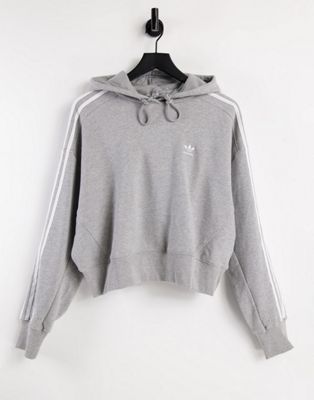 adidas Originals adicolor three stripe cropped hoodie in grey | ASOS