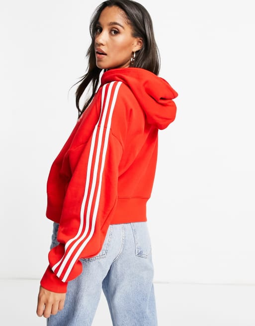 adidas Originals adicolor three stripe cropped hoodie in red