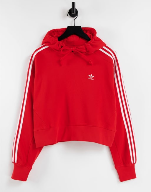 adidas Originals adicolor three stripe cropped hoodie in red