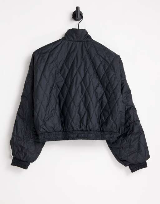 adidas Originals adicolor three stripe cropped quilted track top in black ASOS