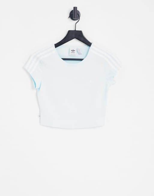 adidas Originals adicolor three stripe cropped t-shirt in almost blue